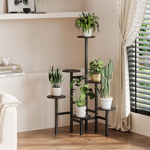 6 Tier Corner Plant Stand Indoor Outdoor, Tall Large Plant Shelf for Multiple Plants, Tiered Flower Pot Holder, Metal Display Plant Shelves for Living Room, Balcony, Patio, Garden (Black)GPS514B - color: Black