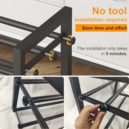 Expandable Metal Shoe Rack for Closet & Entryway, Shoe Storage Organizer | 2 Tier • Adjustable Width • Holds 6–9 Pairs • Heavy-Duty Steel • Space-Saving Design • Easy Assembly - size: 2 Tiers