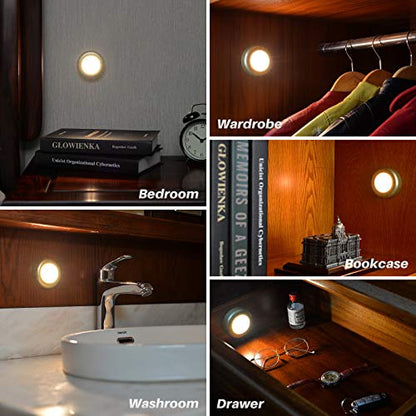 STAR-SPANGLED 5 Pack 2.8” Push Tap Lights, Stick on Touch Puck Lights AAA Battery Operated, LED Sticky Button Lamps for Classroom, Kitchen, Under Cabinet, Closet (Golden, Warm White) - color: Golden - Warm White