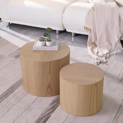 Round Coffee Table Set of 2, Nesting Coffee Table and End Table Set Wood Small Circle Drum Side Table for Living Room Office, No Assembly,Wooden - color: Wooden
