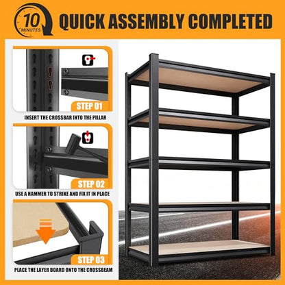 AOARGG 78"H-45.6"W Garage Shelving Heavy Duty Storage Shelves, Metal Adjustable Shelving Unit, Utility Garage Organizer Shelf for Basement, Pantry, Kitchen, Warehouse, 45.6"W x 19.7"D x 78"H - size: 5-Wood-19.7"Dx45.6"Wx77.9"H