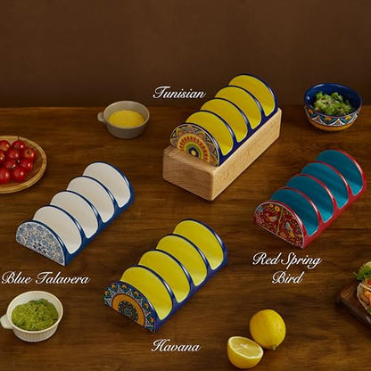 Bico Havana Ceramic Taco Holder, Taco Stand Rack Tray, Microwave and Dishwasher Safe - color: Havana