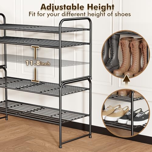 SUFAUY 2-Tier 33" Wide Shoe Rack, Closet Metal Shoe Rack Organizer Heavy Duty, Stackable, Black - color: Black