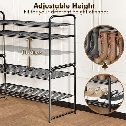 SUFAUY 2-Tier 33" Wide Shoe Rack, Closet Metal Shoe Rack Organizer Heavy Duty, Stackable, Black - color: Black