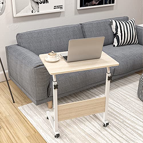 Side Table, 23.6in Adjustable Laptop Stand Portable Cart Tray Bedside Computer Table, Sofa Side Bed Table with Wheels(White) - color: Maple, size: 23.6 inches