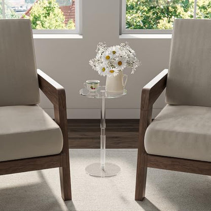HMYHUM Acrylic Drink Table for Small Spaces, 11.8" L x 11.8" W x 21.3" H, Clear Pedestal Side Table for Living Room, Round, Easy Assembly - size: 11.8 inch