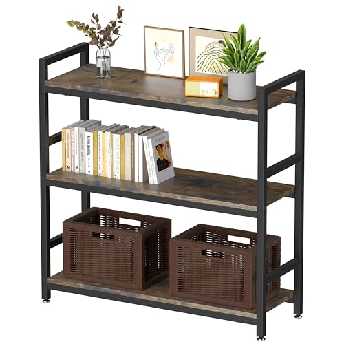 3-Tier Industrial Bookshelf，36" x 12" x 36" | Wood and metal frame, 360° adjustablefeet, waterproof, scratch-resistant, easy assembly, for home/office, 100lbs/tier.