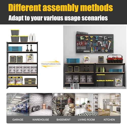 PrimeZone 48" W x 18" D x 72" H Garage Shelving Heavy Duty - Adjustable Metal Storage Shelves, 5 Tier Industrial Shelving Unit, Utility Shelf Rack for Basement, Warehouse, Pantry, Closet, Black - size: 48" W x 18" D x 72" H