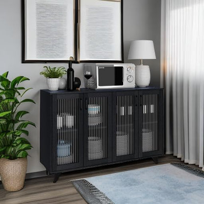 Panana Kitchen Buffet Server Table Accent Sideboard Cupboard Server Buffet Console Table with Doors Cabinet (49inch, Black) - color: Black, size: 49inch