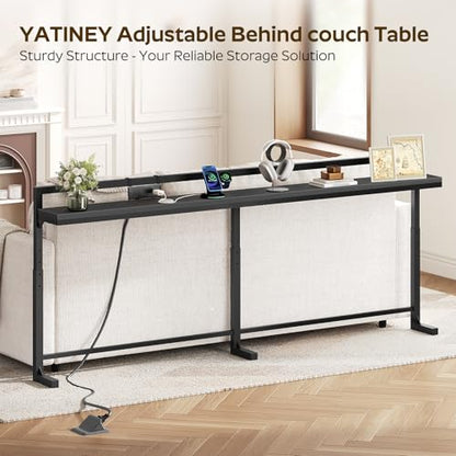 78.7'' Narrow Console Table with Adjustable Height (27.6''-35.4''), Behind Couch Table Skinny with Outlet, Long Entryway Table, Couch Table Behind Sofa for Living Room, Black CT22UBB - color: Black, size: 78.7"L x 6.7"W x 27.6"H - 35.4"H
