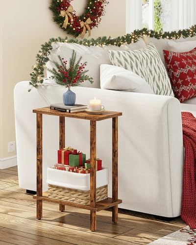 TUTOTAK Small Side Table, Narrow End Table, Skinny Sofa Table, Slim Nightstand, Couch Table, Living Room, Bed Room, Pure Brown TB01BB062C - color: Pure Brown, size: 2-Tier（7.9"D x 15.8"W x 22.5"H）