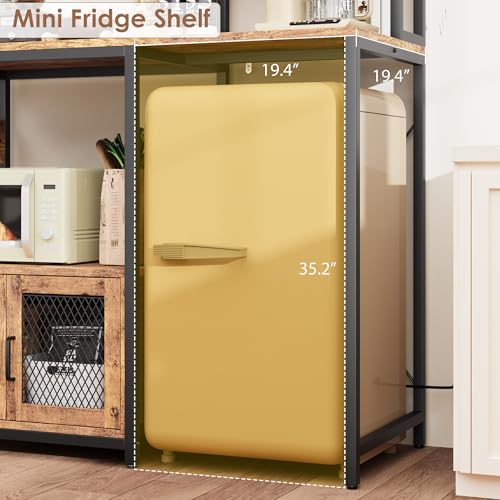 Garvee Microwave Stand with Fridge Stand Space, Industrial Kitchen Shelf with Power Outlet, Freestanding Kitchen Storage for Pantry Living Room, 47.2 x 19.7 x 68.1 Inches, Rustic Brown