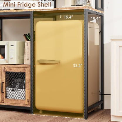 Garvee Microwave Stand with Fridge Stand Space, Industrial Kitchen Shelf with Power Outlet, Freestanding Kitchen Storage for Pantry Living Room, 47.2 x 19.7 x 68.1 Inches, Rustic Brown