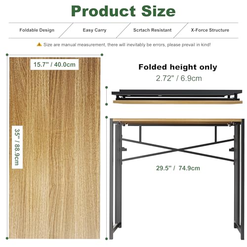 Lutown-Teen Narrow Folding Computer Desk 35 inch, Writing Gaming Computer Camping Desk, Espresso - color: Espresso, size: 35 Inch