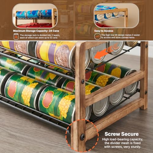 DGWJSU Can Organizer for Pantry 2-Tier, Can Storage Organizer Pantry, Soda Can Organizer, Holds up to 24 Cans Holders for Pantry, Cabinet, Countertop, Carbonized Brown - size: 2 Tiers