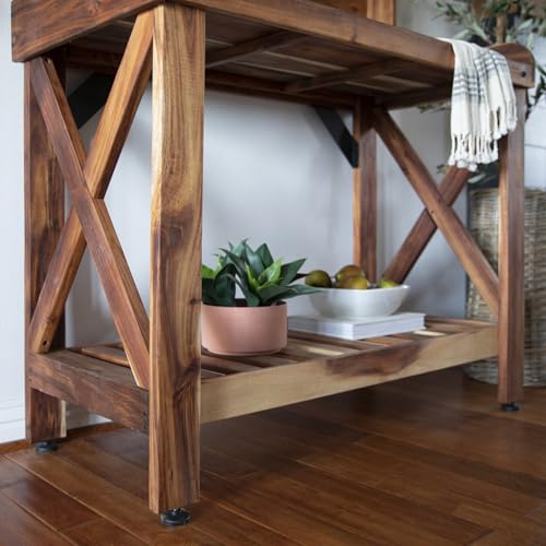 Backyard Discovery 47" Acacia Wood Garden Potting Bench & Serving Bar with Lower Storage Shelf, Leveling Feet, All-Weather Farmhouse Design for Patio, Deck, Porch, Kitchen, Dining Room - style: With Decorative Shelves