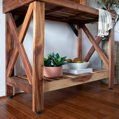 Backyard Discovery 47" Acacia Wood Garden Potting Bench & Serving Bar with Lower Storage Shelf, Leveling Feet, All-Weather Farmhouse Design for Patio, Deck, Porch, Kitchen, Dining Room - style: With Decorative Shelves