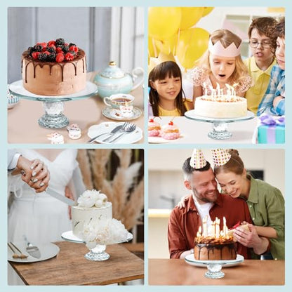 Uten Crystal Glass Cake Stand 11" for Cupcake, Birthdays, Weddings | Clear Cake Pedestal Stand and Serving Plate, Flat Top Surface, Dessert Tray with Heavy Glass, Elegant Gift, Dishwasher Safe - color: Crystal Glass