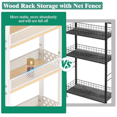 4-Tier Slim Rolling Storage Cart for Kitchen Bathroom Organizer, Mobile Narrow Storage Cabinet Utility Cart with Wood Rack on Wheels for Pantry Laundry Small Space, White - size: White/Net Bar