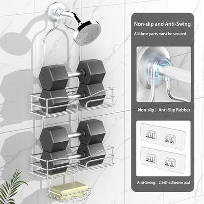 DAOYA Shower Caddy - Organizer with 6 Hooks, Soap Basket & Self-Adhesive Pad, Silver - color: Silver
