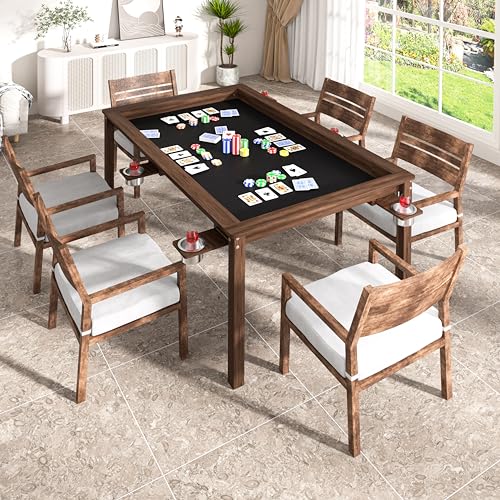 Yardenaler Solid Wood Board Game Table, Gaming & Dining Table with 58” x 33” Big Gaming Space and Removable Top, Seats 4 to 6 Players, Includes Leatherette Play Mat, 6 Cup Holders & Flush Pull Design - size: 63"L x 38.2"W x 30.4"H