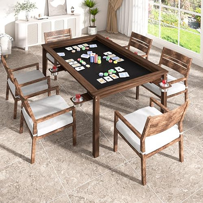 Yardenaler Solid Wood Board Game Table, Gaming & Dining Table with 58” x 33” Big Gaming Space and Removable Top, Seats 4 to 6 Players, Includes Leatherette Play Mat, 6 Cup Holders & Flush Pull Design - size: 63"L x 38.2"W x 30.4"H