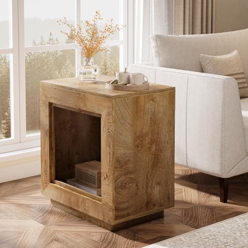 Tribesigns Rustic Brown End Table, 24" Side Table with Storage Shelf, Farmhouse Style Nightstand Bedside Table (1, Natural) - color: Natural