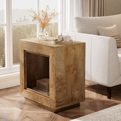 Tribesigns Rustic Brown End Table, 24" Side Table with Storage Shelf, Farmhouse Style Nightstand Bedside Table (1, Natural) - color: Natural