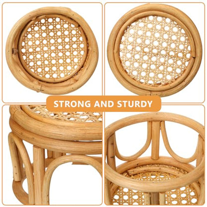 Wenqik 4 Pcs Boho Rattan Plant Stand Woven Wicker Round Riser Stand Indoor Rustic Farmhouse Natural Circle Plant Pedestal Round Accent Centerpiece for Home Kitchen Office Display, 2 Size