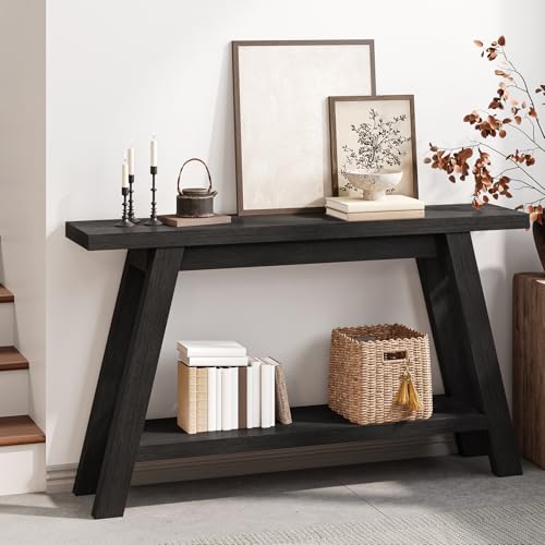 Black Console Table, 55Inch Entryway Console Tables 2-Tier Narrow Wood Console Table Behind Couch Sofa Tables for Living Room, Entryway, Hallway (Black) - color: Black