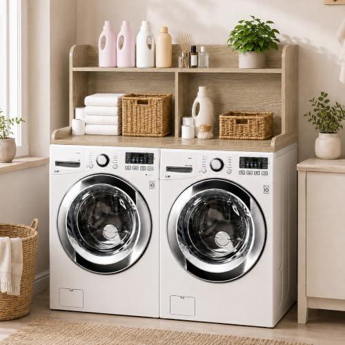 Royxen Laundry Countertop with 20" Shelf Universal Fit, Washer and Dryer Countertop with Storage Space, Laundry Room Storage (White Oak) - color: White Oak