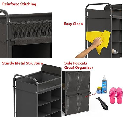 Simple Houseware 16 Cube Shoe Stand Tower Rack 8 Tier with Top Shelf and Side Hanging Pockets, Dark Gray - color: Dark Gray