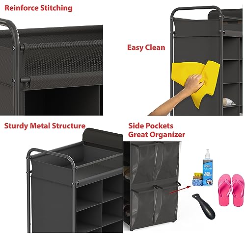 Simple Houseware 16 Cube Shoe Stand Tower Rack 8 Tier, Dark Gray | Top Shelf and Side Hanging Pockets - color: Dark Gray
