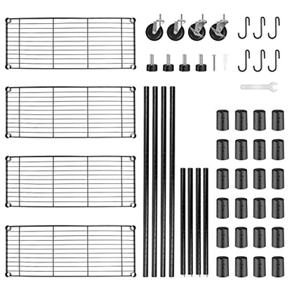 4-Tier Storage Shelves, Heavy Duty Metal Shelves Wire Rack Shelving Unit, Adjustable Shelf with Wheels for Home Office Garage Kitchen Shelf, 36" D x 14" W x 58" H - size: 4tier 36"D x 14"W x 58"H