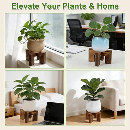 Wood Plant Stand Indoor Outdoor, Mid Century Modern Planter Holder, Sturdy Plant Pot Stand, Single Floor Flower Pot Holder (Walnut, Fit 2.5-6 Inch Pots) - size: Fit 2.5-6 Inch Pots
