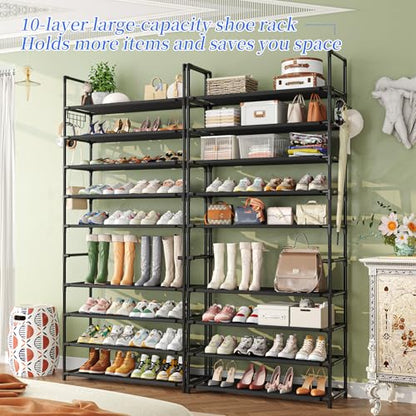 Simple Trending Tall Shoe Rack Storage Holds 40 Pairs, 10 Tier Shoe Organizer Shelf Large Capacity for Entryway Closet, Black - size: 10 Tiers Wide, Black