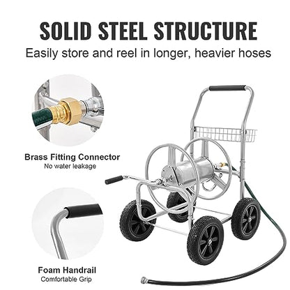VEVOR Hose Reel Cart, Hold Up to 300 ft of 5/8’’ Hose, Garden Water Hose Carts Mobile Tools with 4 Wheels, Heavy Duty Powder-Coated Steel Outdoor Planting with Storage Basket, for Garden, Yard, Lawn - style: 300 ft