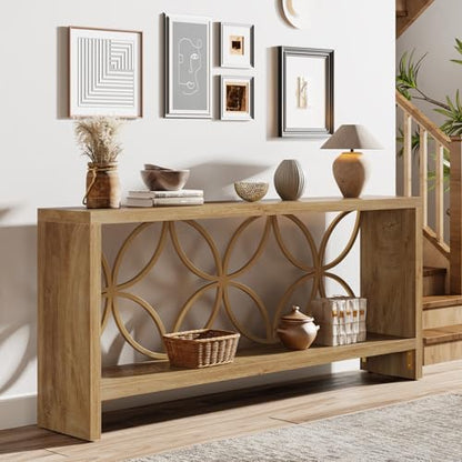 Tribesigns 70.9-Inch Narrow Sofa Table, FarmhouseLong Sofa Table Behind Couch, Entry Console Table with Storage for Entryway, Living Room, Foyer, Unique Design, Natural - color: Natural