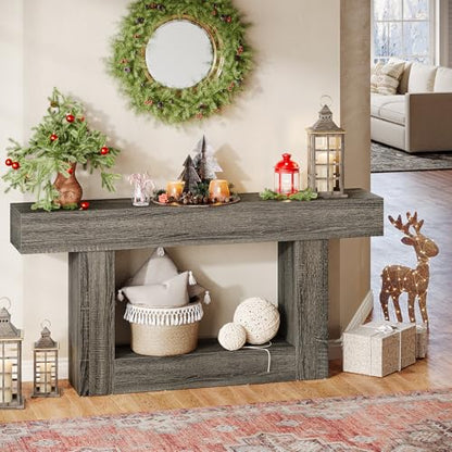 Tribesigns 63-Inch Long Console Table, 2-Tier Entryway Table Sofa Table with Storage, Farmhouse Wood Behind Couch Table for Living Room, Hallway, Rustic Gray - color: Rustic Gray