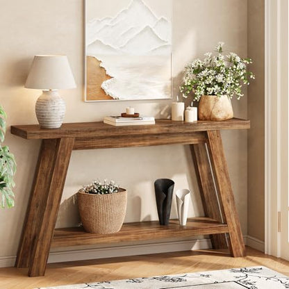 Console Table, 55-Inch Entryway Table with Storage 2-Tier Narrow Wood Console Table Behind Couch Sofa Tables for Living Room, Entryway, Hallway (Light Brown) - color: Brown