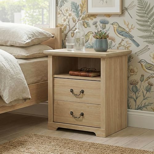 24/7 Shop at Home Elrik Modern 22-inch Wood Nightstand with Open Shelf, 2 Drawers and Ornate Handles, Wooden Night Stand for Bedroom, Apartment, Small Bedside Table, Oak - color: Oak