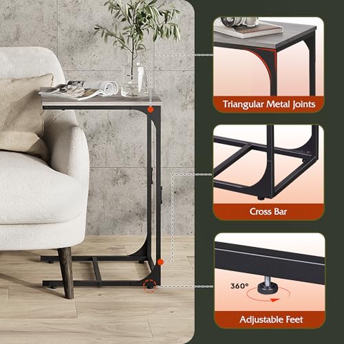 WLIVE C Shaped End Table, Small Couch Side Tables with Metal Frame, Sofa Table TV Tray for Living Room, Bedroom, Greige - color: Greige