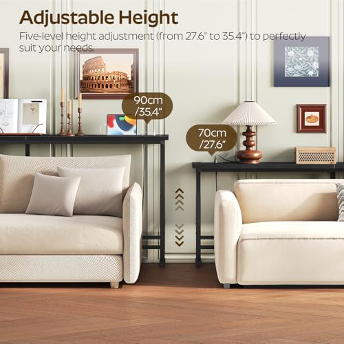 YATINEY 70.9" Console Table with Adjustable Height (27.6"-35.4") and Power Outlet, Skinny Behind Couch Table, Narrow Long Sofa Table for Living Room, Hallway, Entryway, Black CT08UBB - color: Black, size: 70.9"L x 5.9"W x 27.6-35.4"H