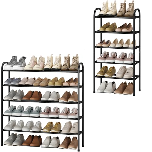 STO STO Expandable Shoe Rack, 5-Tier Metal Shoe Rack for Closet, Up to 24 Pairs Adjustable Shoe Rack Storage for Front Door Entrance, Free Standing Shoe Rack Organizer for Entryway, Black - size: 5-Tier