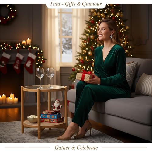 Tiita Rattan Nightstand Side Table, Bamboo Accent Bedside Tables, Glass Coffee Tables, Boho Wooden End Table with Storage for Small Space, Living Room and Bedroom - color: Coffee Table-glass