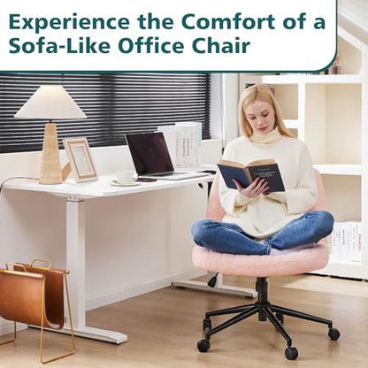 OLIXIS Criss Cross Chair with Wheels, Vanity Chair, Home Office Desk | Furry Teddy Fleece, Wide Seat Armless, Height Adjustable Swivel, Home Computer Task, Bedroom, Study, Pink Teddy - color: Pink Teddy