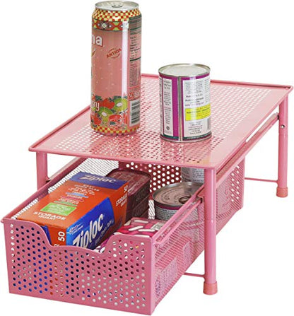 Simple Houseware Stackable Cabinet Basket Drawer Organizer, Pink - color: Pink, size: 1-Tier