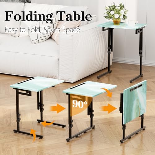 Adjustable Folding TV Tray, C-Shaped FoldableTable, No assembly(Sea Blue) | Heavy-duty steel frame, Height adjustable, Folds flat for storage, For Couch, Small Space, Living room - color: Sea Blue+black