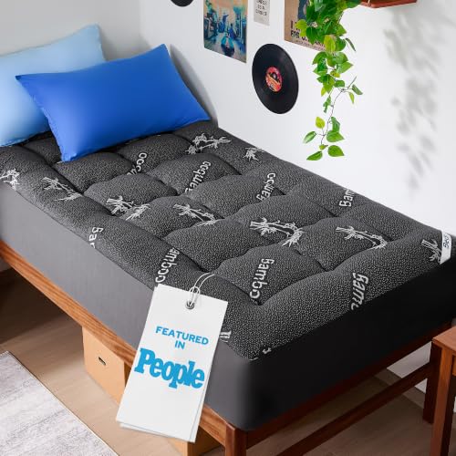 BEDLORE Twin XL Mattress Topper Viscose Derived from Bamboo, Thick Pillow Top Mattress Pad with Deep Pockets for 6-15 inches Mattress, Soft Mattress Topper College Dorm Size for Back Pain(Dark Gray) - color: 2 Dark Gray, size: Twin XL