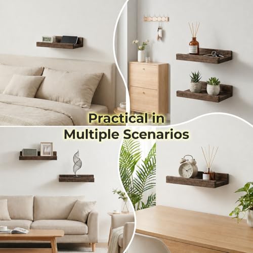 Z metnal Mini Floating Shelves, Small Natural Wooden Display Wall Shelf for Picture Ledge, Pawlownia, Wall Mounted, 8 x 5.5inch, 2 Pack - color: Dark Brown, size: 8 Inch